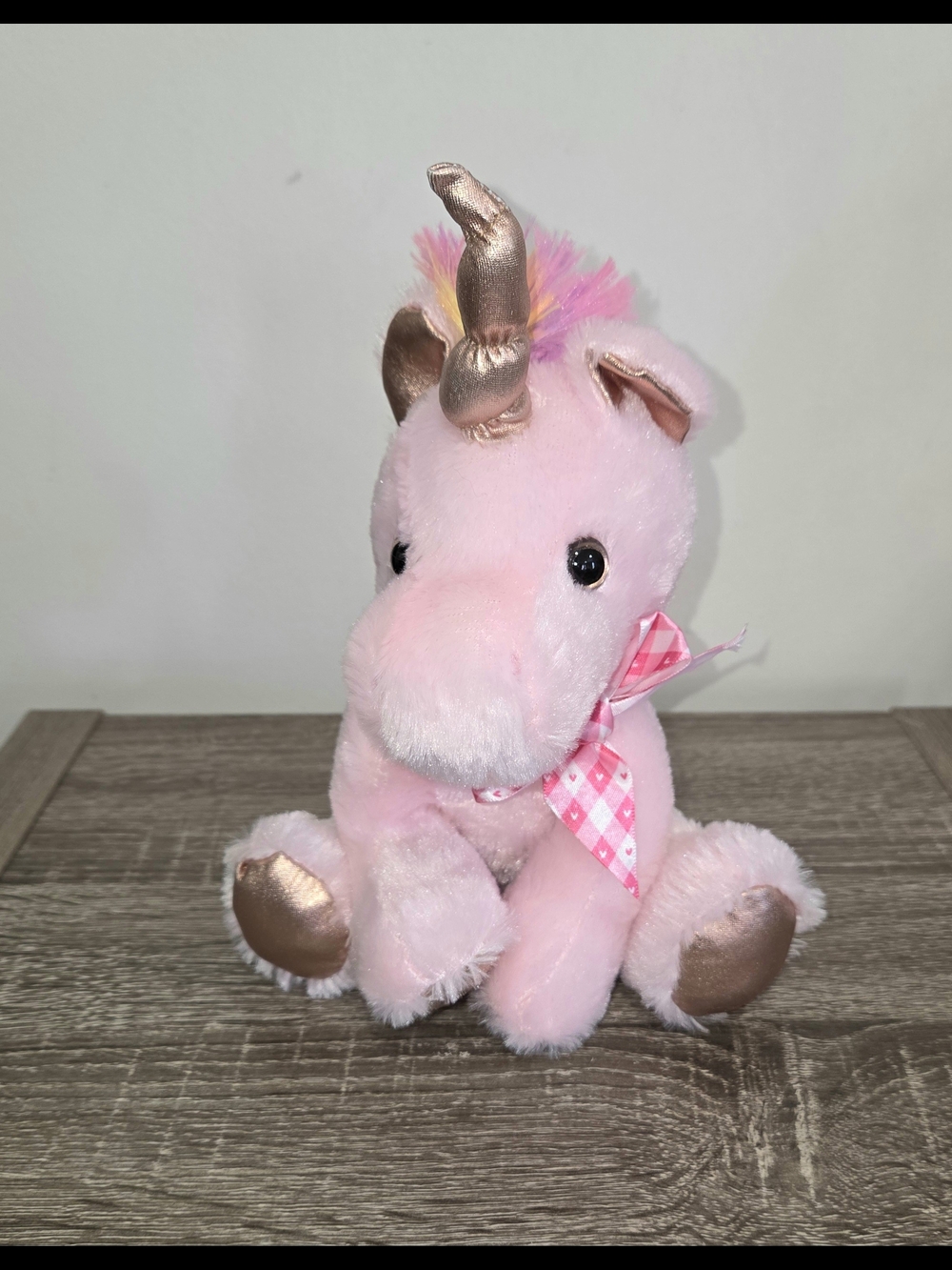 Inter-American Products Pink Rose Gold Metallic Unicorn with Bow Plush Yellow